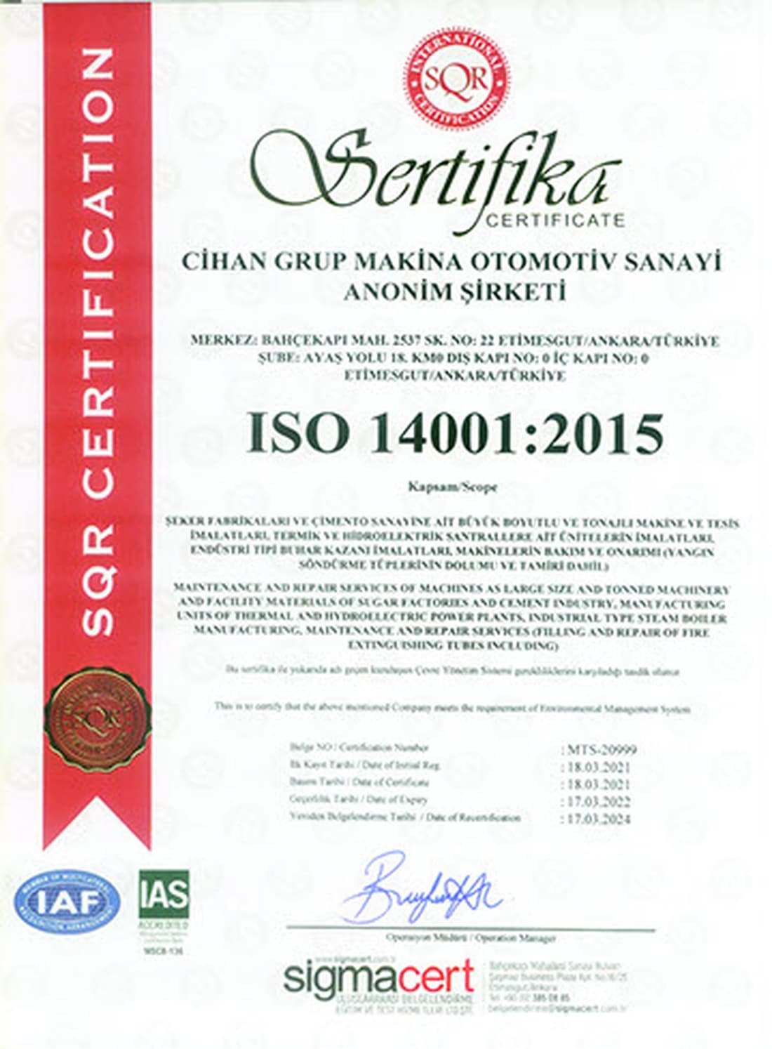 TS EN ISO 14001:2015