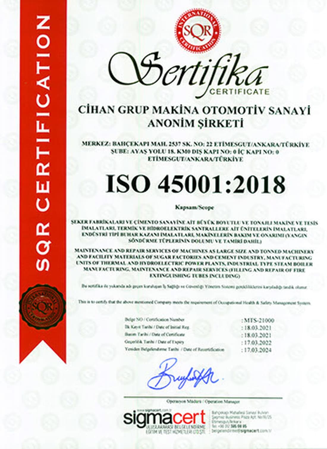 TS EN ISO 45001:2018