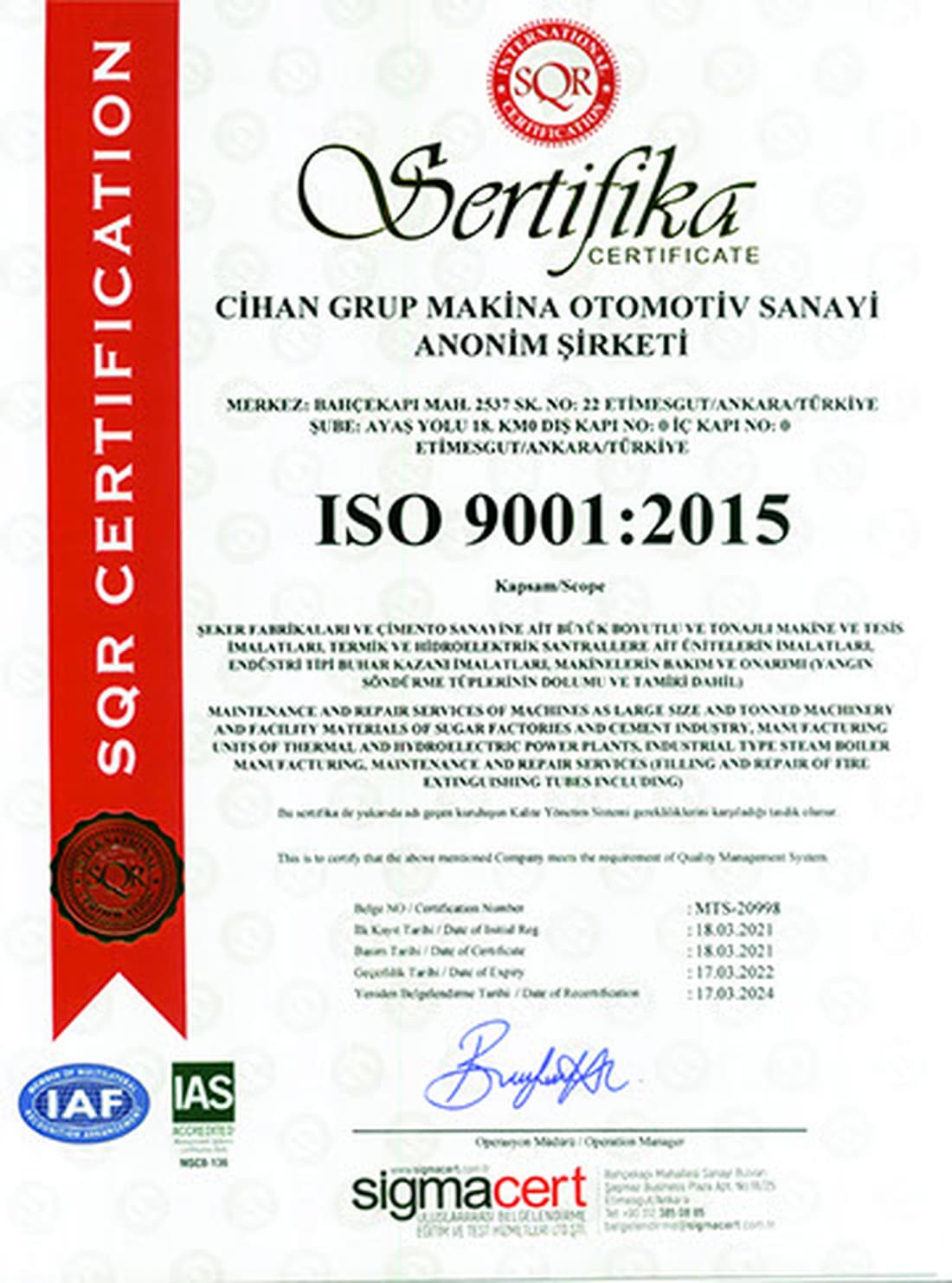 TS EN ISO 9001:2015